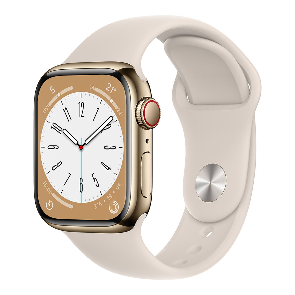 Apple Watch Series 8, 41 мм, cellular, корпус золотого цвета, ремешок цвета сияющая звезда