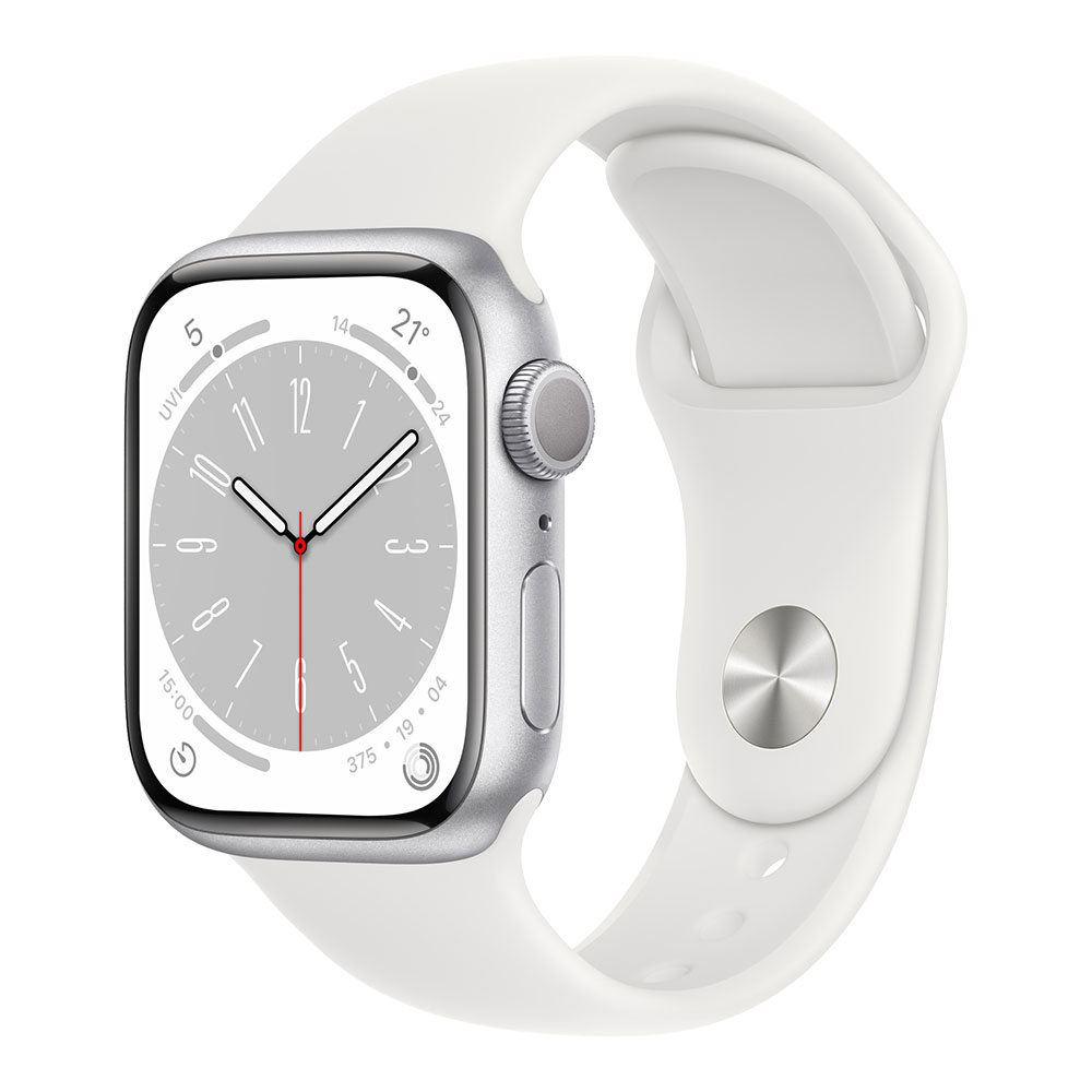 Apple Watch Series 8, 41 мм, корпус серебристого цвета, ремешок белого цвета