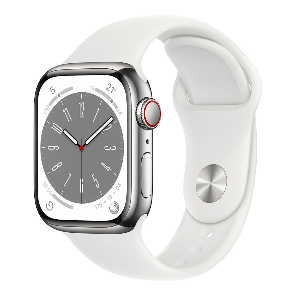 Apple Watch Series 8, 41 мм, cellular, корпус серебристого цвета, ремешок белого цвета