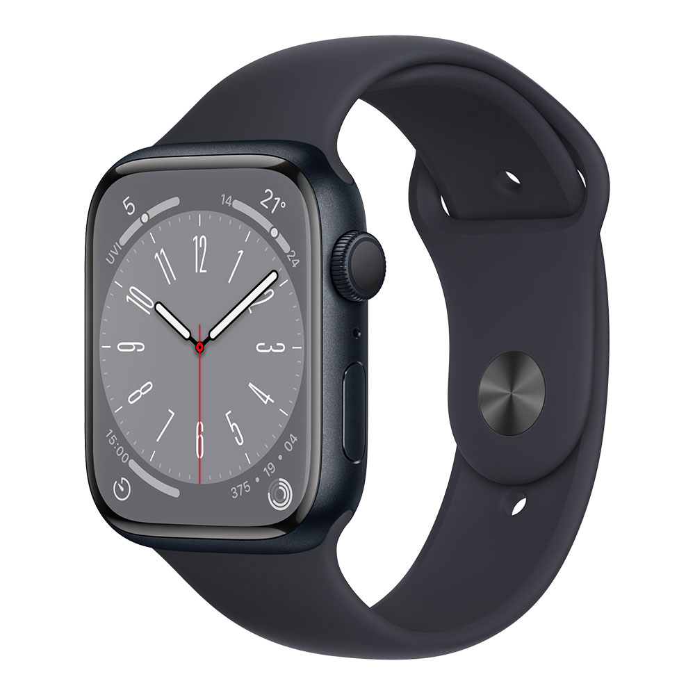 Apple Watch Series 8, 45 мм, корпус цвета тёмная ночь, ремешок цвета тёмная ночь