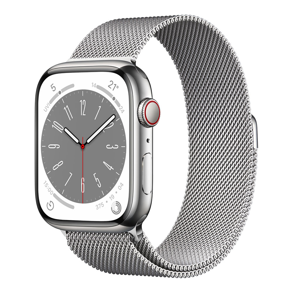 Apple Watch Series 8, 45 мм, cellular, корпус серебристого цвета, ремешок серебристого цвета