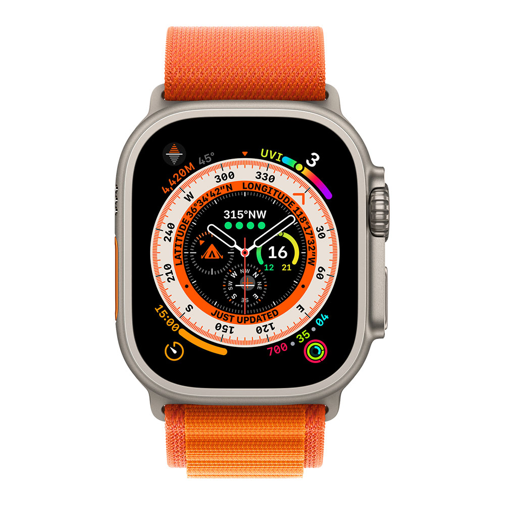 Apple Watch Ultra, ремешок Alpine оранжевого цвета, малый